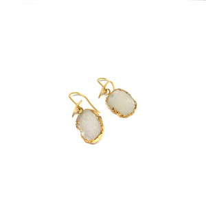 White Druzy Quartz Earrings,Gold Vermeil White Druzy Drop Earrings,Topaz Jewelry