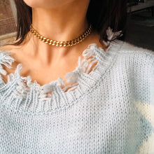 Load image into Gallery viewer, Gold Stainless Steel Cuban Choker Necklace, Wrap Gold Cuban Chain Bracelet, Topaz Jewelry

