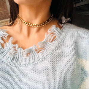 Gold Stainless Steel Cuban Choker Necklace, Wrap Gold Cuban Chain Bracelet, Topaz Jewelry