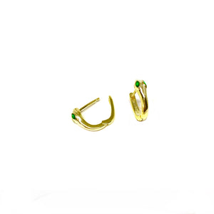 Gold Vermeil Snake Huggies ,Green Eyes Gold Vermeil Snake Hoop Earrings,Topaz Jewelry