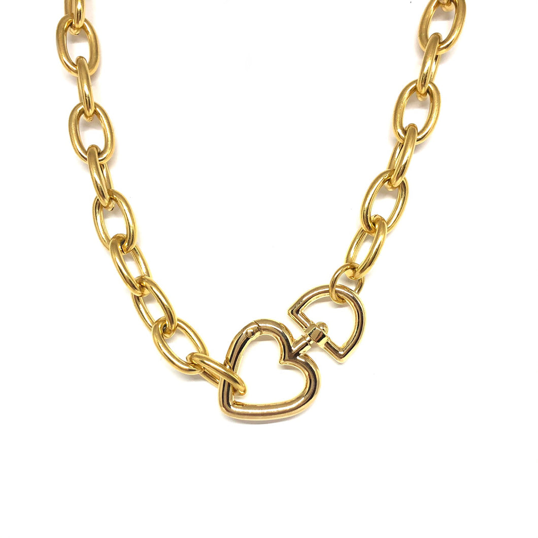 Chunky Gold  Plated Links Necklace,Gold Heart Clasp,Statement Links Necklace Topaz Jewelry