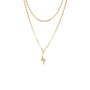 Lightning Bolt Necklace,Long Gold Vermeil  Paperclip Chain Lightning Bolt Necklace - Topaz Jewelry