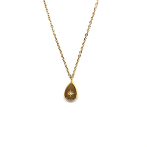 Gold Plated Teardrop Locket Style, Starburst Charm Necklace,18K Gold Stainless Teardrop Pendant Necklace,Starburst Pendant,Topaz Jewelry