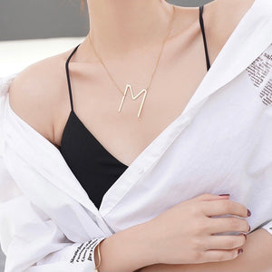 Large Sideway Letter M Necklace,Stainless Steel M Necklace,Topaz Jewelry