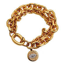 Load image into Gallery viewer, 24K Matte Gold Double Links Chain Bracelet,Evil Eye Links Bracelet,Evil Eye Gold Charm Bracelet,Topaz Jewelry  
