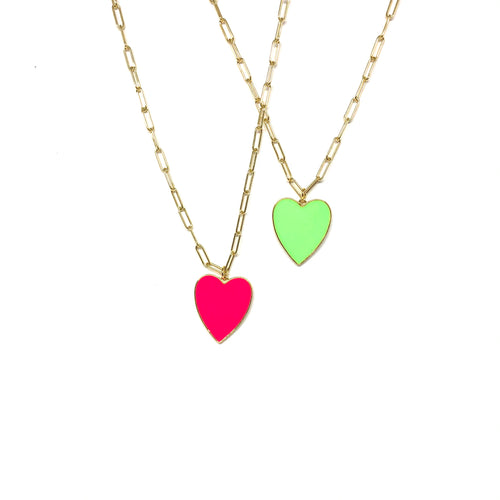 Gold Vermeil Link Chain,Enamel Pink ,Green,Enamel Heart,Topaz Jewelry