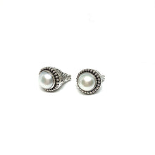 Load image into Gallery viewer, Filigree Sterling Silver Earrings, Filigree Pearl Earrings, Everyday Silver Pearl Earrings, Topaz Jewelry
