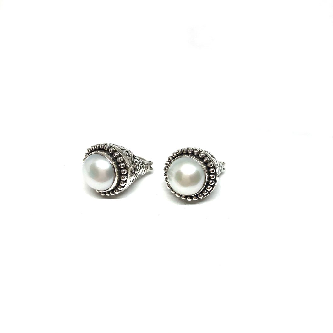 Filigree Sterling Silver Earrings, Filigree Pearl Earrings, Everyday Silver Pearl Earrings, Topaz Jewelry