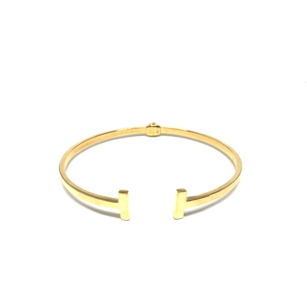 10K Solid Gold T Bar Cuff Bracelet - Topaz Jewelry