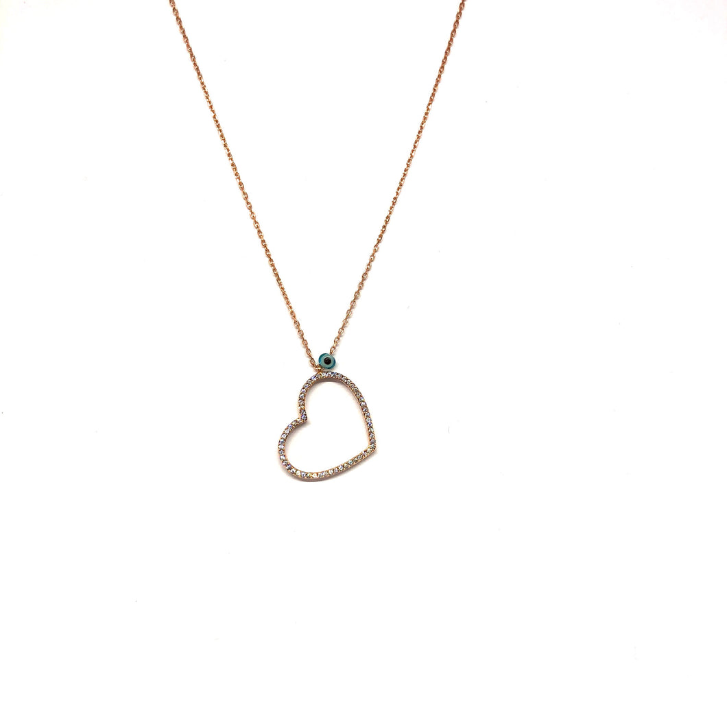 Rose Gold Open Heart Necklace ,Sideways Hanging Heart Necklace, - Topaz Jewelry