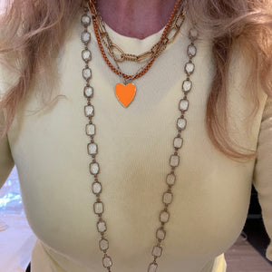 Stainless Steel Link Chain Necklace, Orange Box Chain,Topaz Jewelry