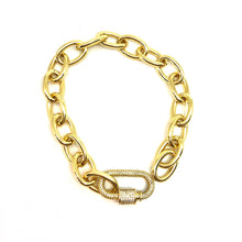 Load image into Gallery viewer, Gold Plated, Oval Links Small Bracelet, Gold Small Bracelet, Carabiner Clasp Oval Small Wrist Bracelet, Topaz Jewelry

