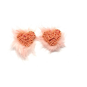 Pink Heart Earrings,Beaded Pink Heart Earrings,Fuzzy Pink Earrings  - Topaz Jewelry